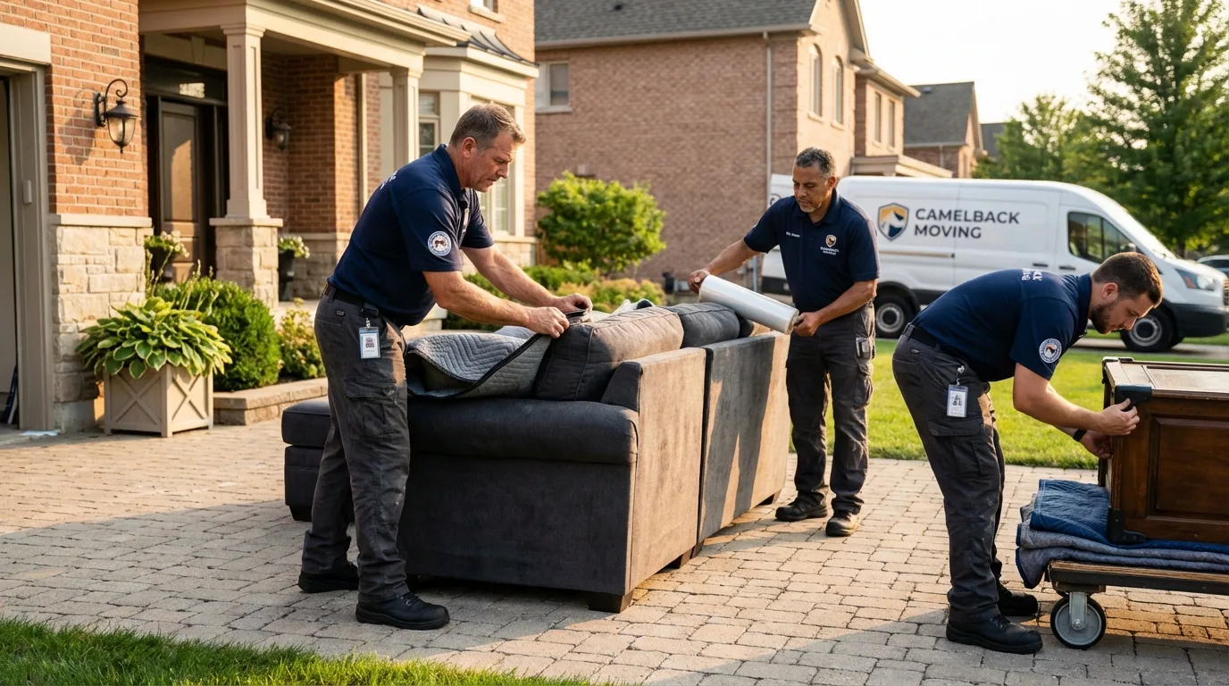 Large estate moving crew wrapping furniture in Oconto Falls, WI